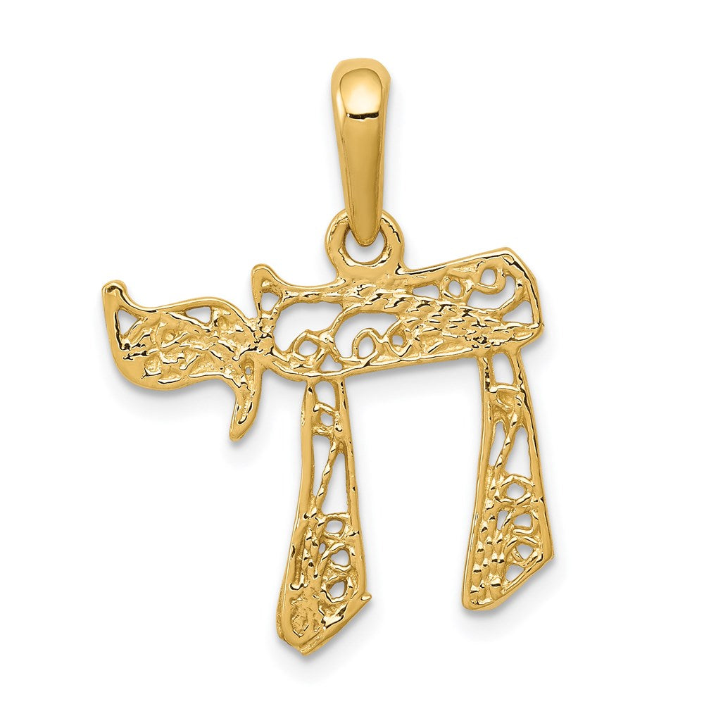 14k Filigree Chai Pendant, 25 x 19 mm