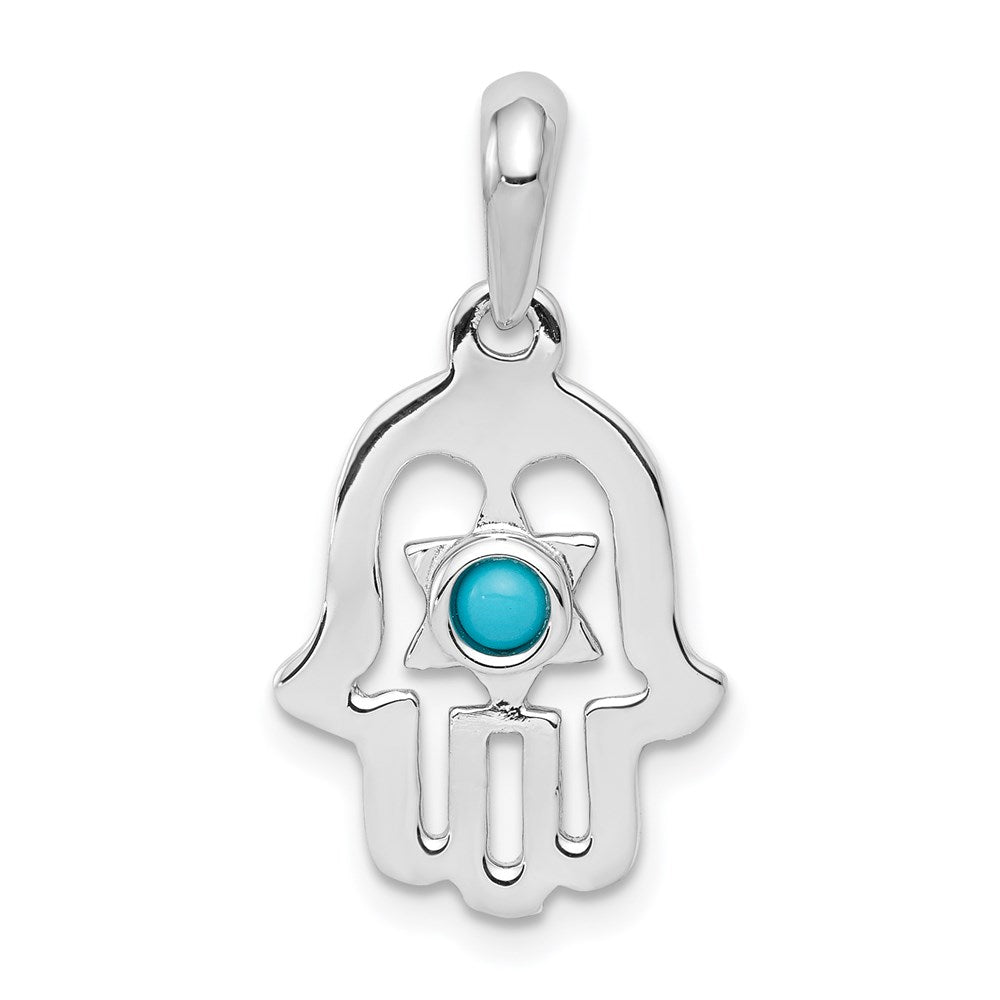 14k White Gold Turquoise Chamseh Pendant, 25 x 13 mm