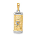 14K Two-Tone 3-D Mezuzah with Shin Pendant, 30 x 10 mm