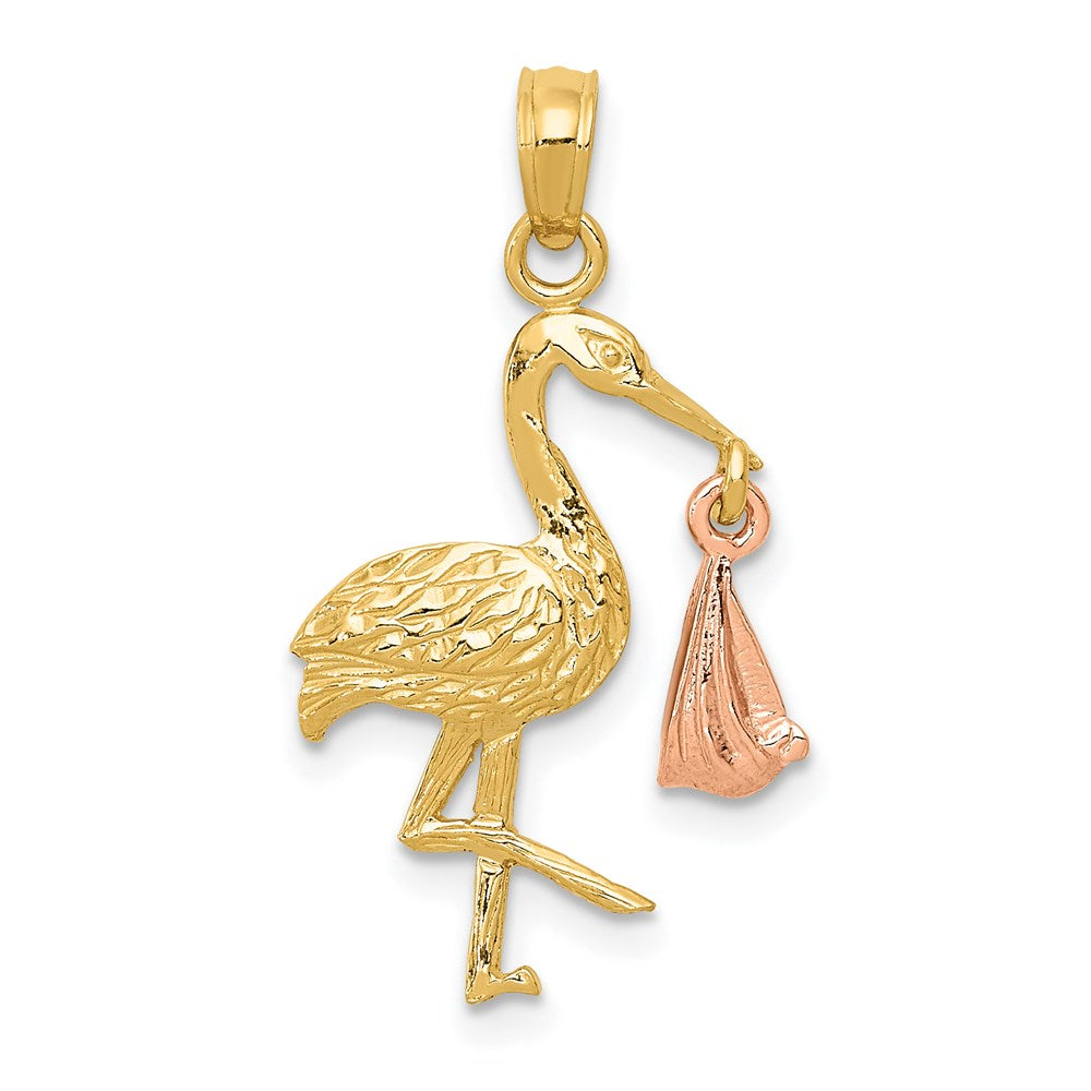 14k Two-tone Stork Pendant, 27 x 15 mm