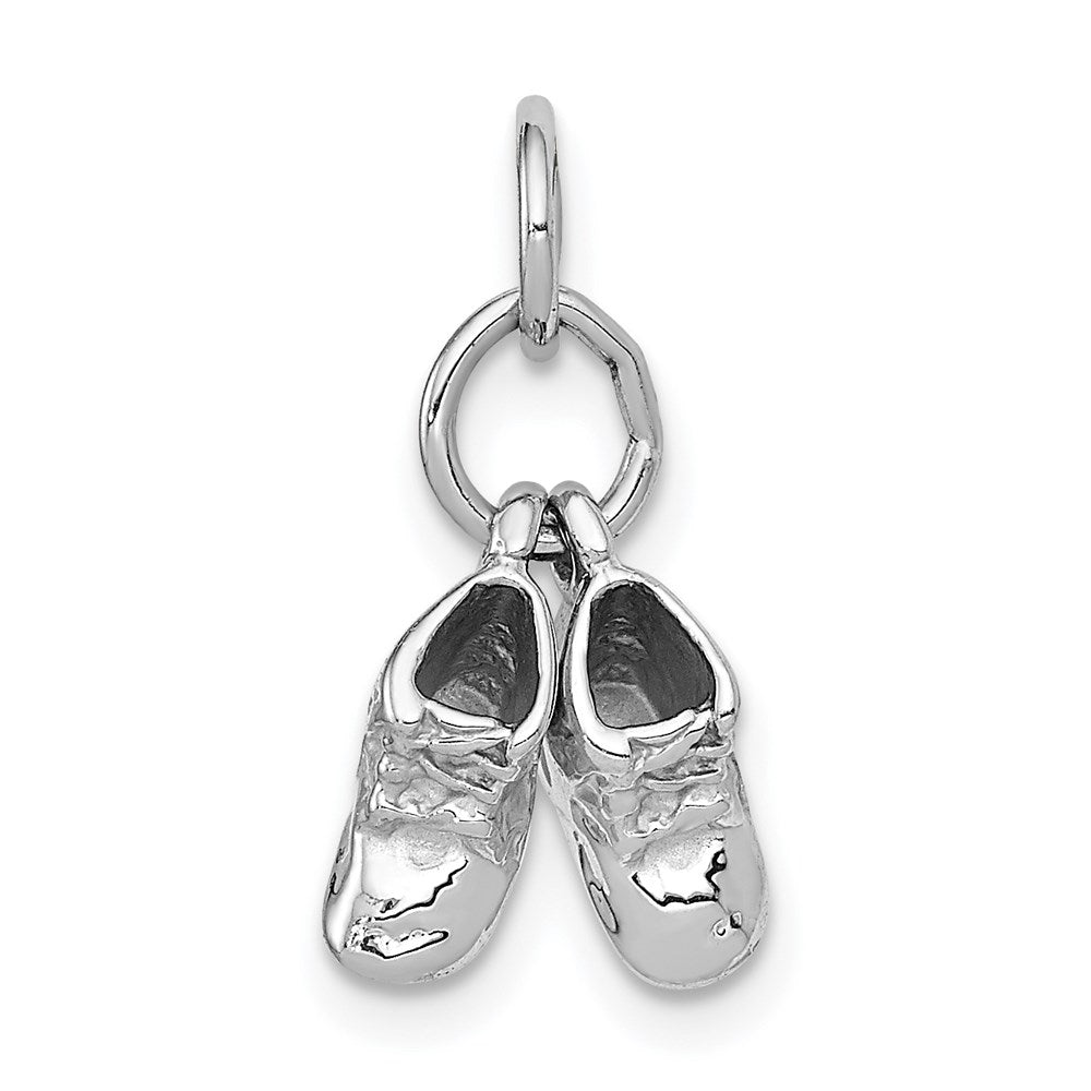 14k White Gold 3-D Moveable Baby Shoes Charm, 16 x 12 mm