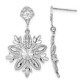 14k White Gold Fancy Snowflake Dangle Post Earrings, 31 x 18 mm