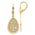 14k Teardrop Filigree Dangle Leverback Earrings, 41 x 16 mm