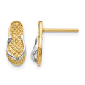 14K and White Rhodium Flip-Flop Post Earrings, 12 x 5 mm