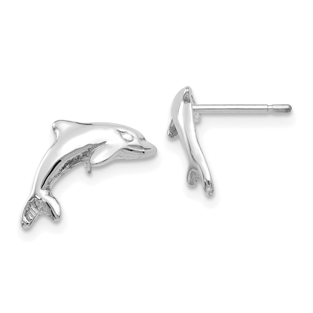 14k White Gold Dolphin Post Earrings, 13 x 10 mm