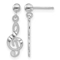 14k White Gold Polished Diamond-cut Treble Clef Dangle Post Earrings, 22 x 6 mm