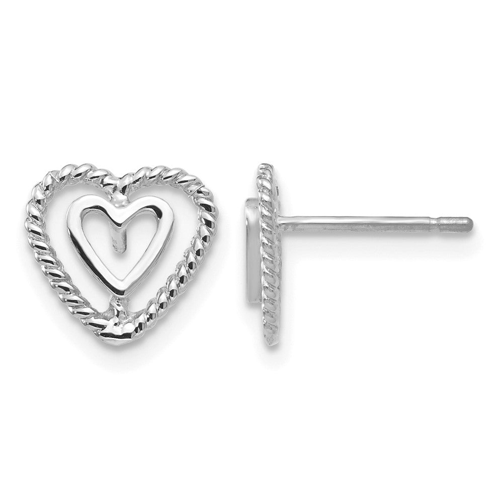 14k White Gold Polished Open Heart-in-Heart Post Earrings, 9 x 9 mm