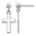 14k White Gold Polished Cross Dangle Post Earrings, 18.5 x 8 mm