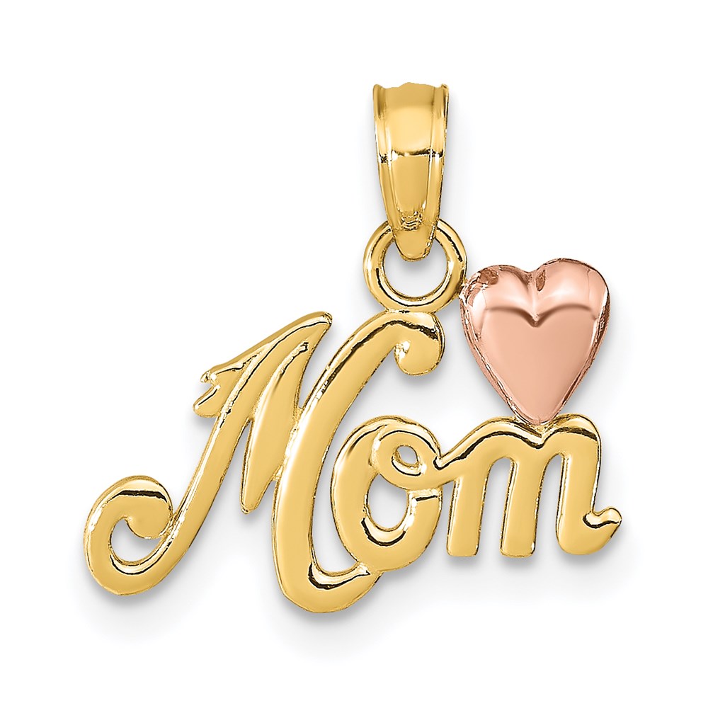 14k Two-tone MOM with Heart Pendant, 14.45 x 17.55 mm