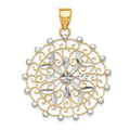 14k and White Rhodium Diamond-cut Filigree Pendant, 43 x 32 mm