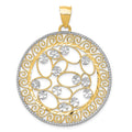 14k and White Rhodium Diamond-cut Filigree Pendant, 48 x 36 mm