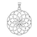 14k White Gold Diamond-cut Spiral Circle Pendant, 50 x 35 mm