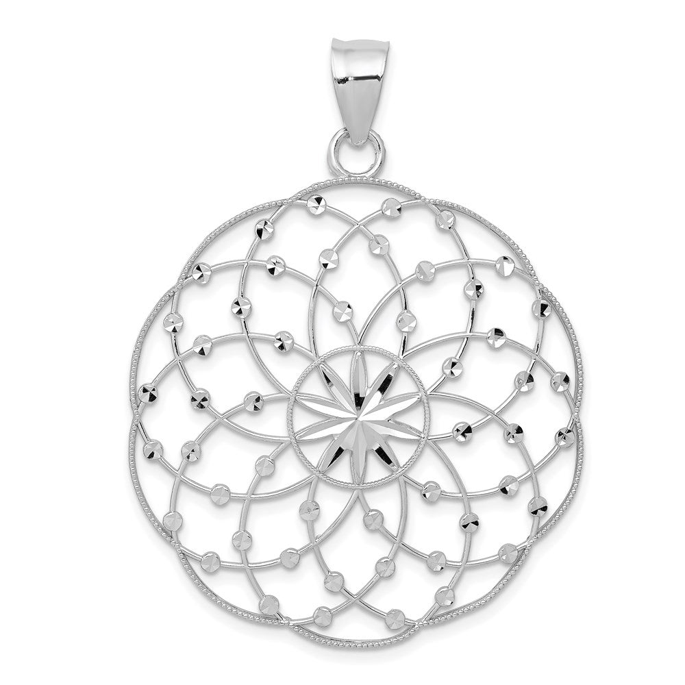 14k White Gold Diamond-cut Spiral Circle Pendant, 50 x 35 mm