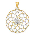 14k and White Rhodium Diamond-cut Spiral Circle Pendant, 50 x 35 mm