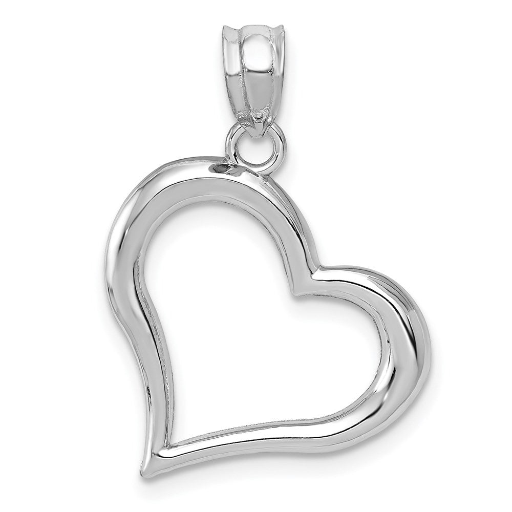 14k White Gold Polished Open Dangling Heart Pendant, 25 x 19 mm
