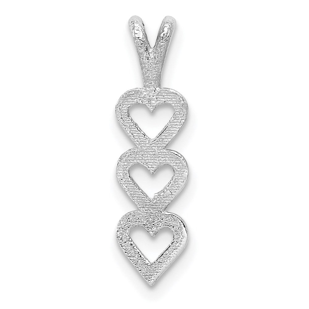 14k White Gold Triple Heart Pendant, 18 x 5 mm
