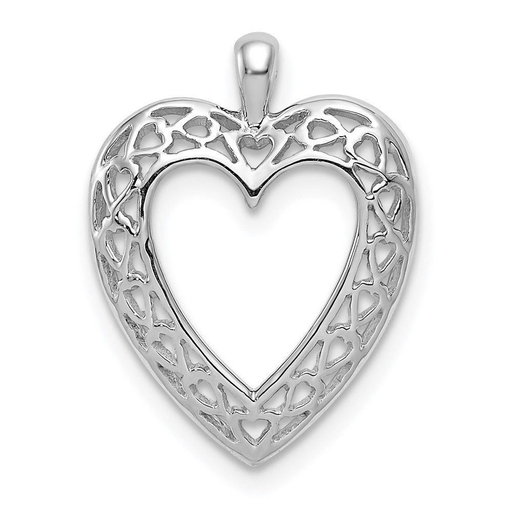 14K White Gold Cut-Out Heart Border Pendant, 19 x 14 mm