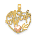 14k Two-tone #1 WIFE in Heart with Heart Pendant, 20 x 17.38 mm