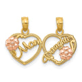 14k Two-tone with Flowers MOM - DAUGHTER 2-Piece Break-apart Hearts Pendant, 18 x 24 mm