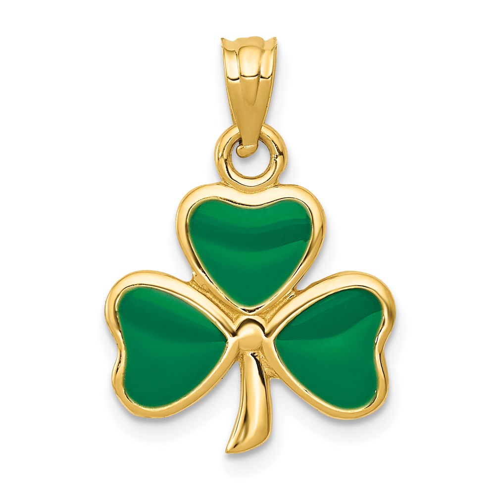14k Enameled 3 Leaf Clover Pendant, 22 x 15 mm