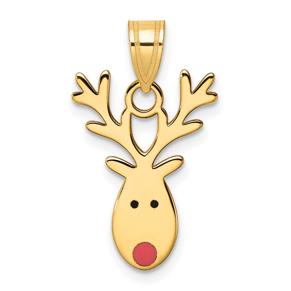 14k Enameled Red-Nosed Reindeer Charm, 20 x 15 mm