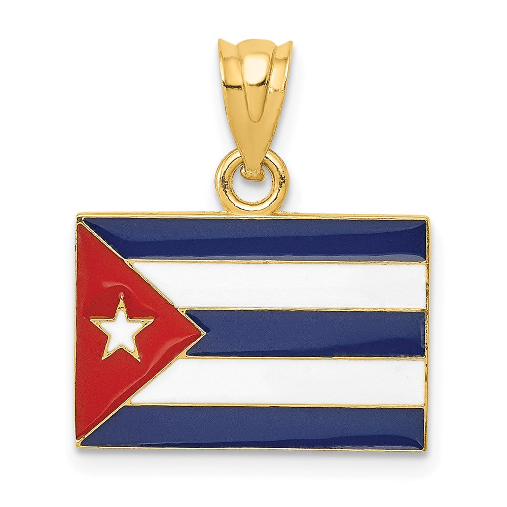 14k Enameled Cuba Flag Pendant, 21 x 18 mm
