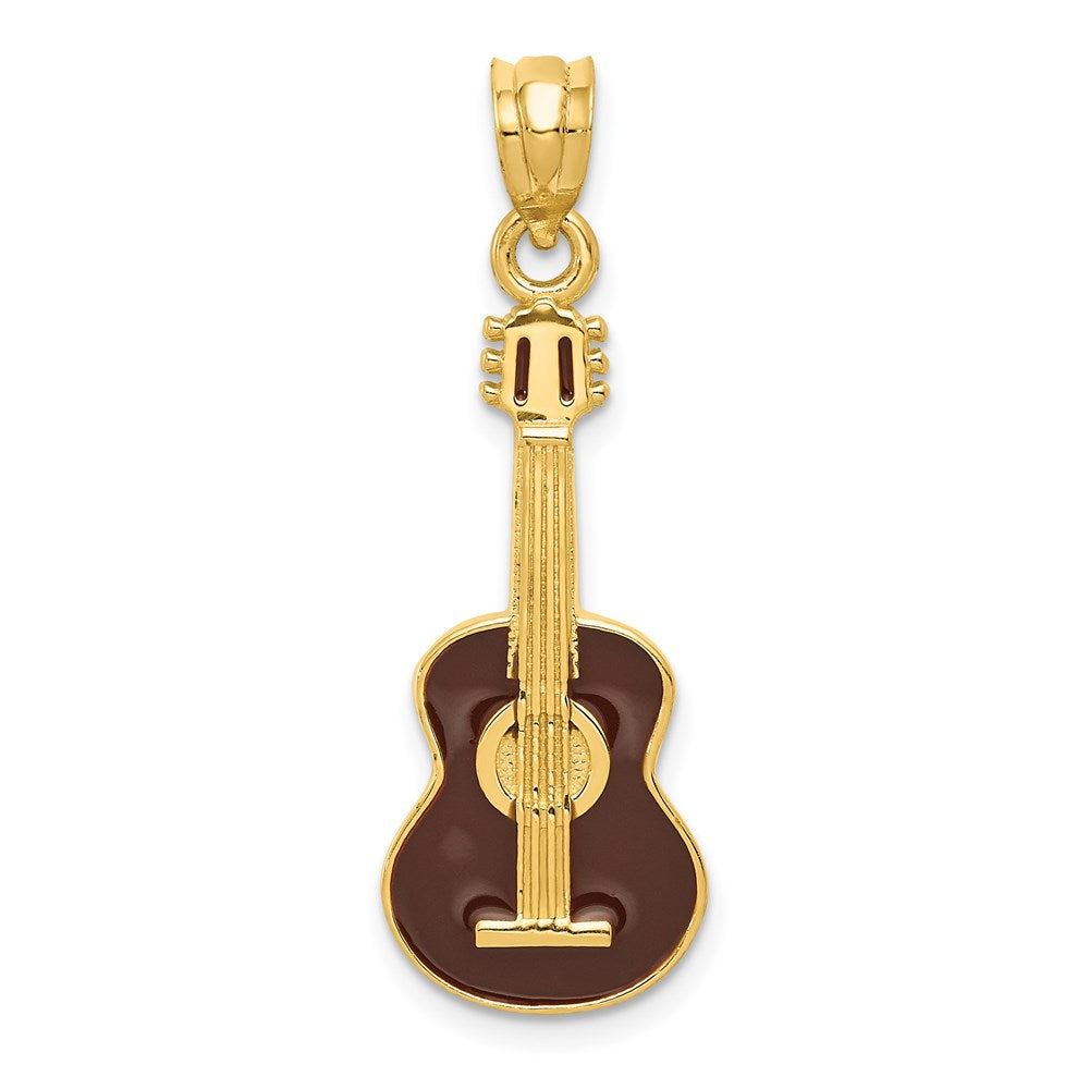 14k Brown Enameled Acoustic Guitar Pendant, 32 x 11 mm