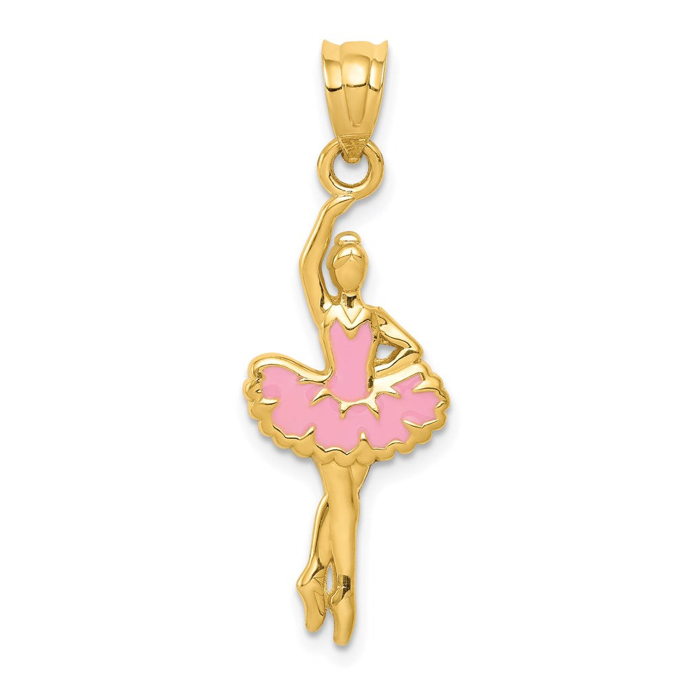 14k Pink Enameled Ballerina Pendant, 31 x 7 mm