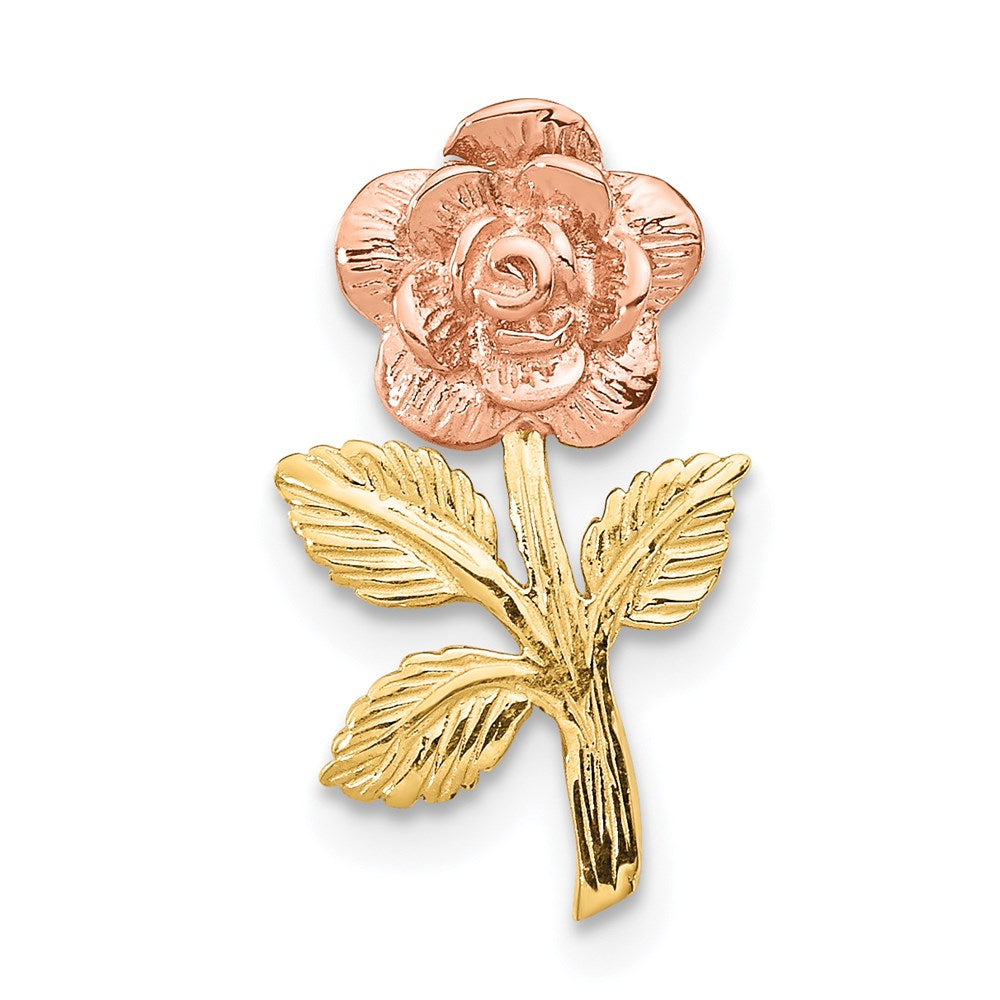 14k Two-tone Mini Pink Rose Flower Chain Slide, 17 x 10 mm