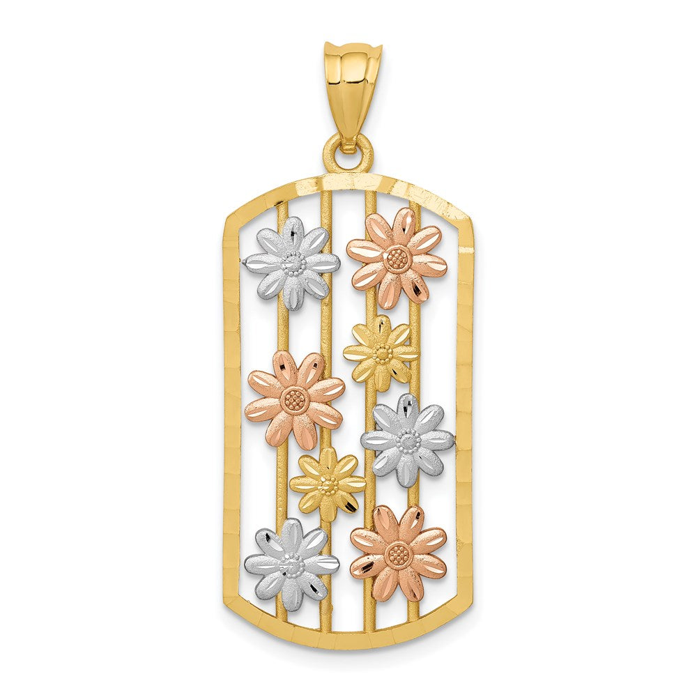 14k Two-tone with White Rhodium Framed Daisy Pendant, 39 x 16 mm