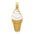 14k White Enameled Vanilla Ice Cream Cone Pendant, 25 x 9 mm