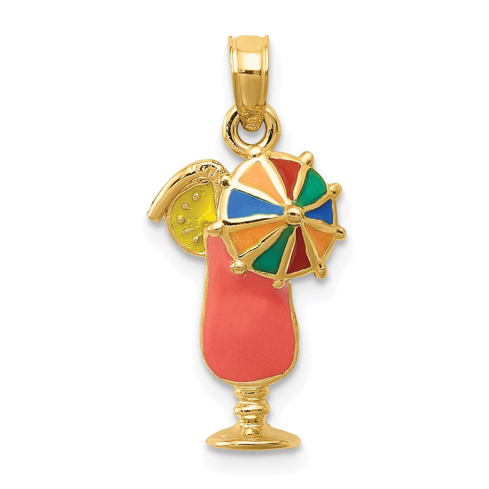 14k Pink Enameled Tropical Drink with Multi-Colored Umbrella Charm, 22 x 10 mm