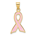 14k Large Enameled Pink Awareness Ribbon Pendant, 29 x 15 mm