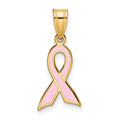 14k Small Pink Enameled Awareness Ribbon Pendant, 19 x 9 mm