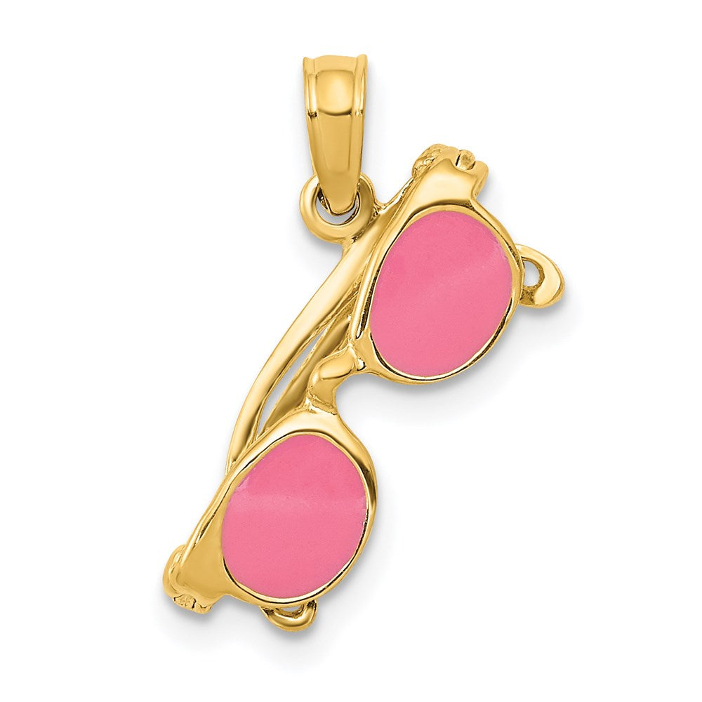 14k 3-D Pink Enameled Sunglasses with Moveable Sides Pendant, 19 x 15 mm