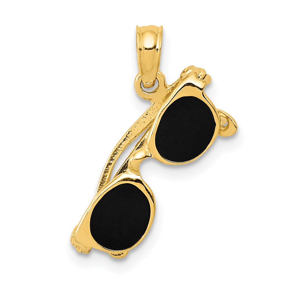 14k 3-D Black Enameled Sunglasses with Moveable Sides Pendant, 18 x 15 mm