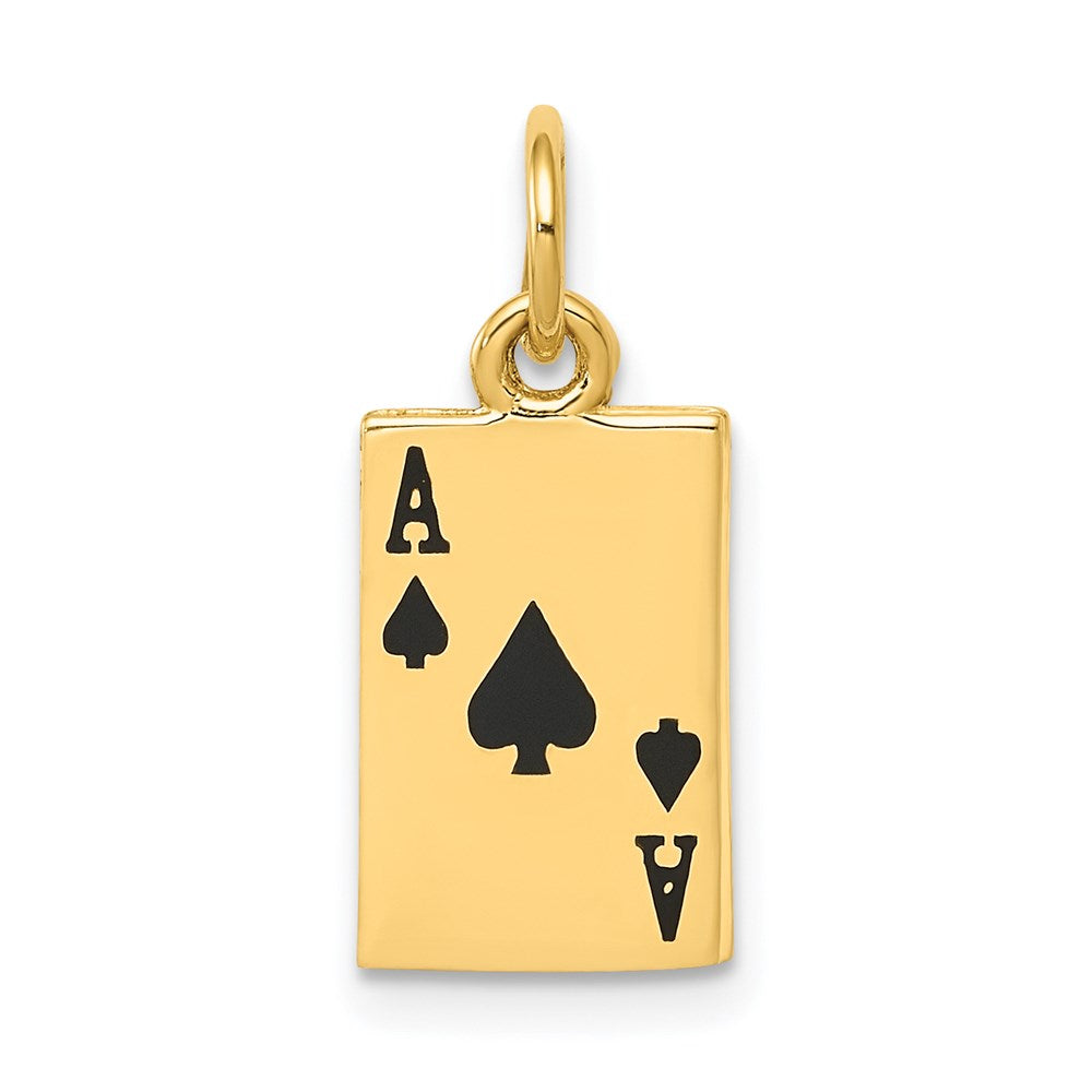 14k Enameled Ace of Spades Card Charm, 18 x 8 mm
