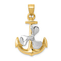14k Two-tone 3-D Anchor with Moveable Propeller Pendant, 34 x 21 mm
