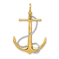 14k Two-tone 3-D Large Anchor with Entwined Rope Accent Pendant, 48 x 31 mm
