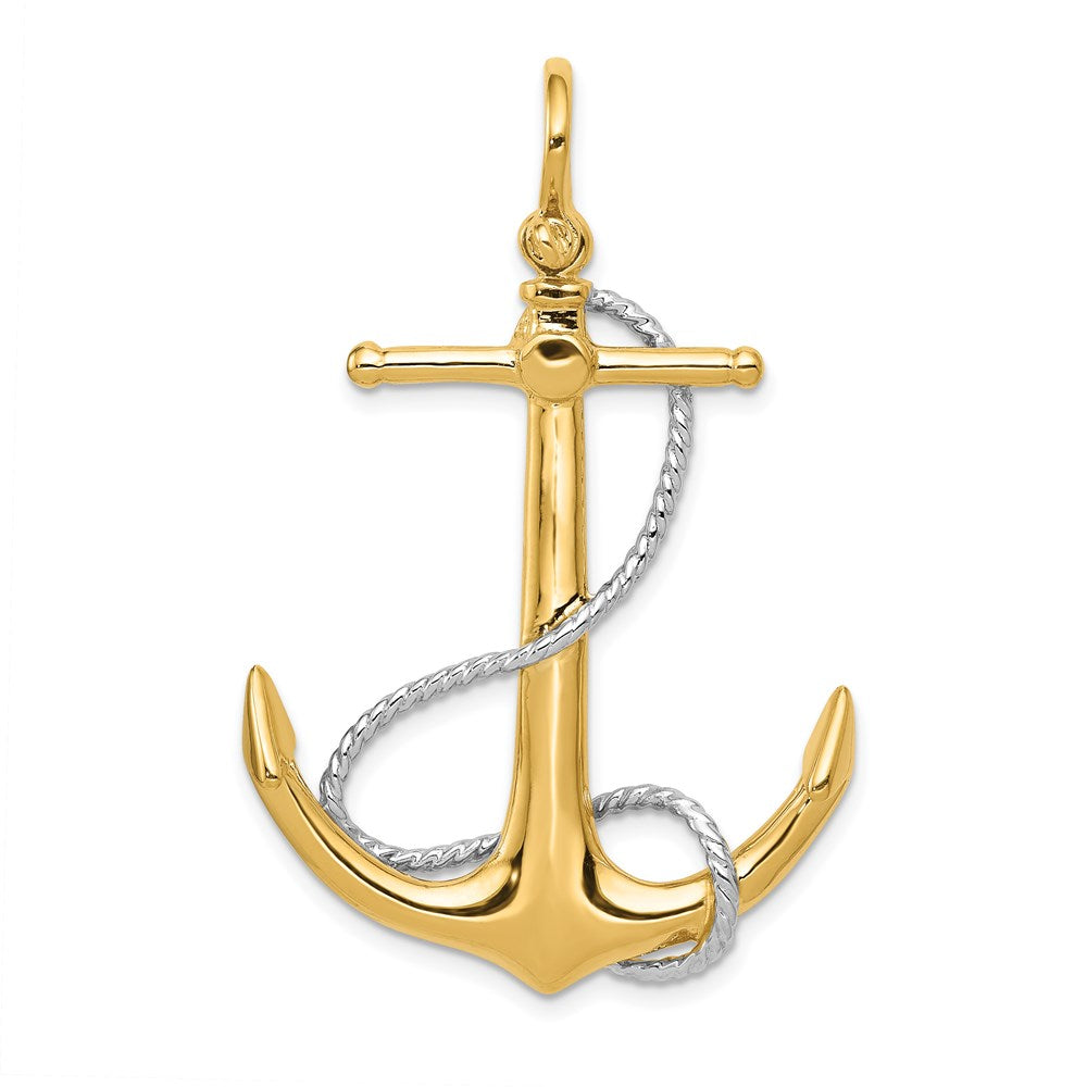 14k Two-tone 3-D Large Anchor with Entwined Rope Accent Pendant, 48 x 31 mm