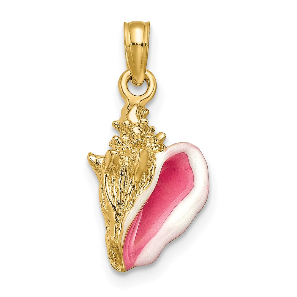 14k Pink and White Enameled 3-D Conch Shell Pendant, 22 x 9 mm
