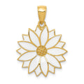 14k Enameled White Daisy Flower Pendant, 24 x 17.5 mm
