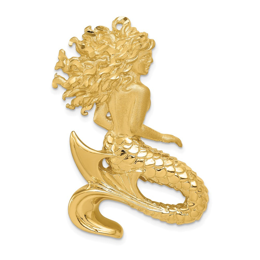 14k Large Polished and Satin Diamond-cut Mermaid Omega Slide, 41 x 26 mm