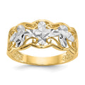 14k Rhodium Diamond-cut Wave Ring, Size 6