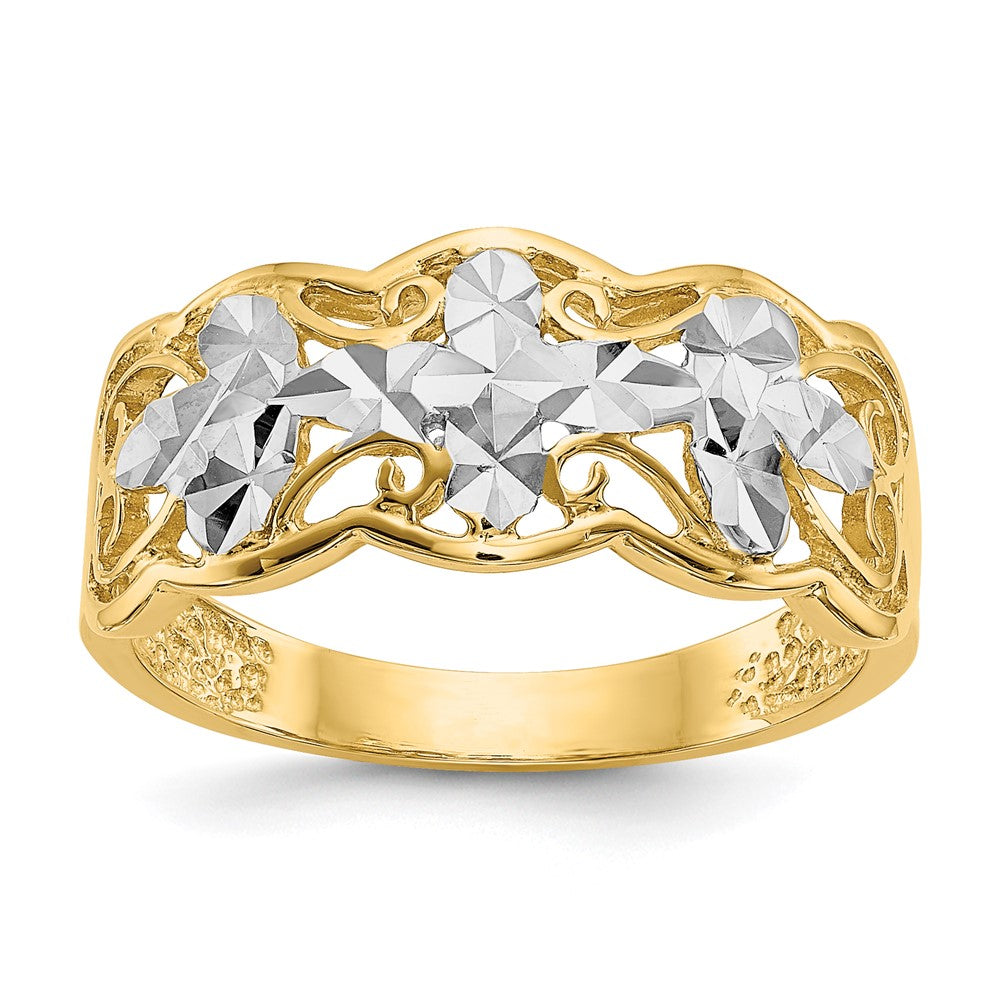 14k Rhodium Diamond-cut Wave Ring, Size 6