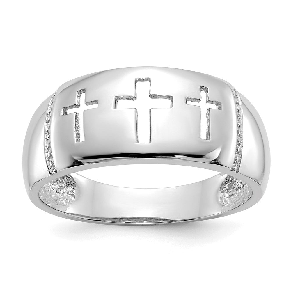14k White Gold Polished 3 Cross Cut-out Ring, Size 7