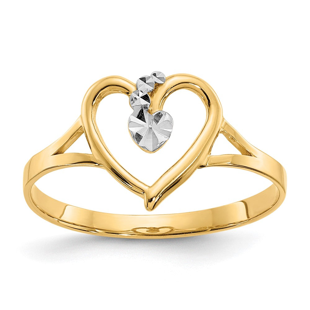 14K and White Rhodium Polished Heart Ring, Size 7