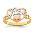 14k Yellow and Rose Gold with White Rhodium LOVE Heart Ring, Size 6, 2.13 g