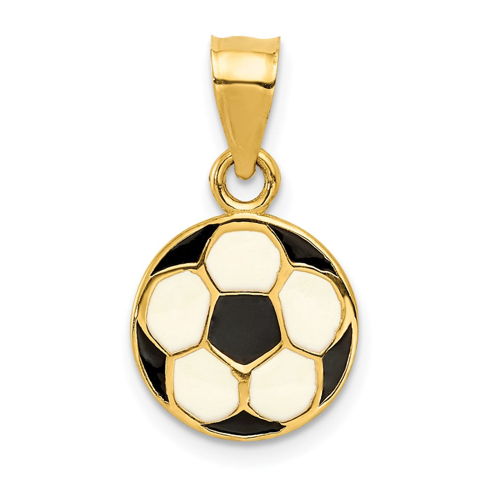 14k Black and White Enameled Flat Soccer Ball Pendant, 19 x 11 mm