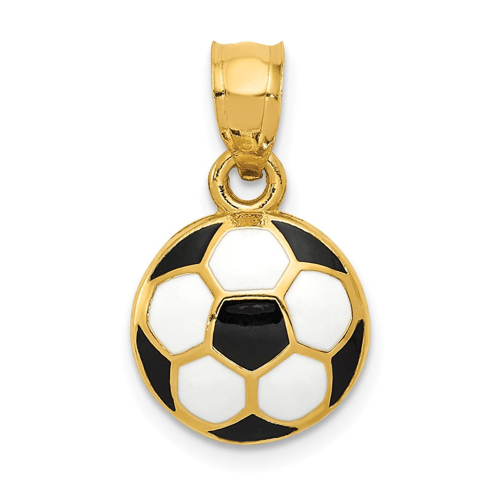 14k Black and White Enameled Domed Soccer Ball Pendant, 19 x 11 mm